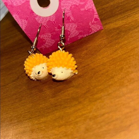 Cute Hedgehog Earrings with Yellow Accents - Picture 3 of 3